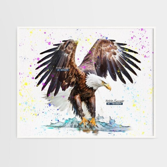 16x20 Bald Eagle Over‎ Ocean Watercolor Oil Painting Art Poster - Picture 2 of 6